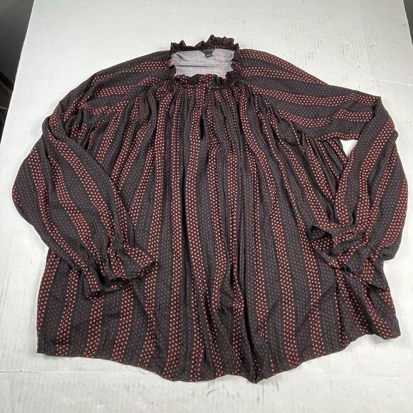 Ann Taylor Blouse Ruffle Neck Stripe Long Sleeve Romantic Cottagecore Top Large - Picture 1 of 10